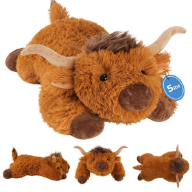 GILFWM Highland Cow weighted plush front view for cozy hugs and relaxation.