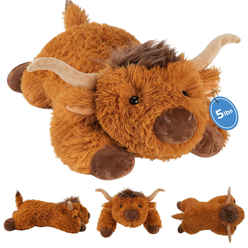 GILFWM Highland Cow weighted plush front view for cozy hugs and relaxation.