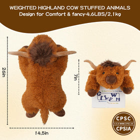 GILFWM Highland Cow weighted plush with removable heating pad for warmth sessions.