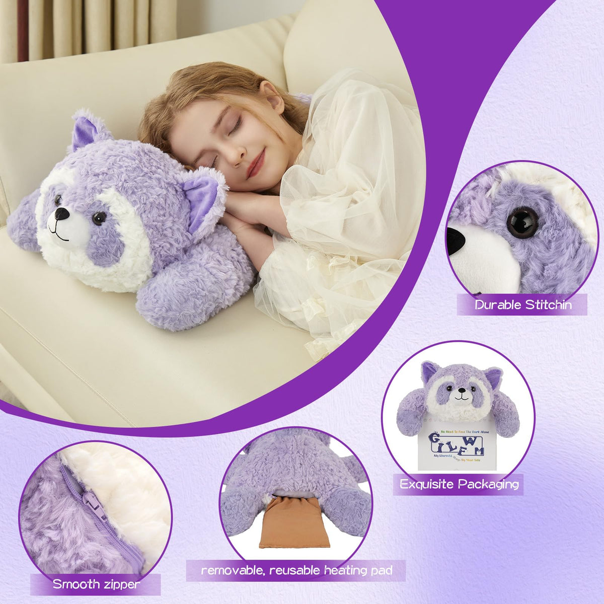 GILFWM weighted raccoon plush with washable cover for easy cleaning after playtime.