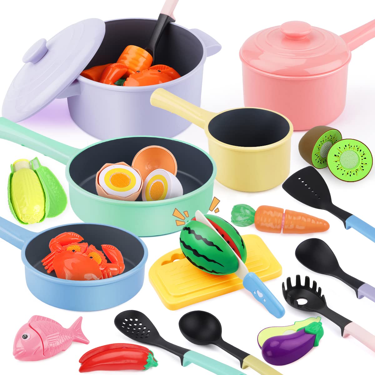 GILOBABY kitchen playset with pots and pans for imaginative cooking sessions