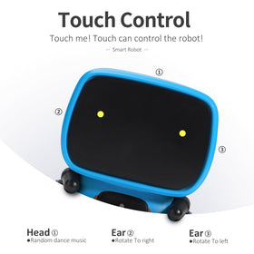 GILOBABY blue robot in dance mode emphasizes rhythmic movement and active play.