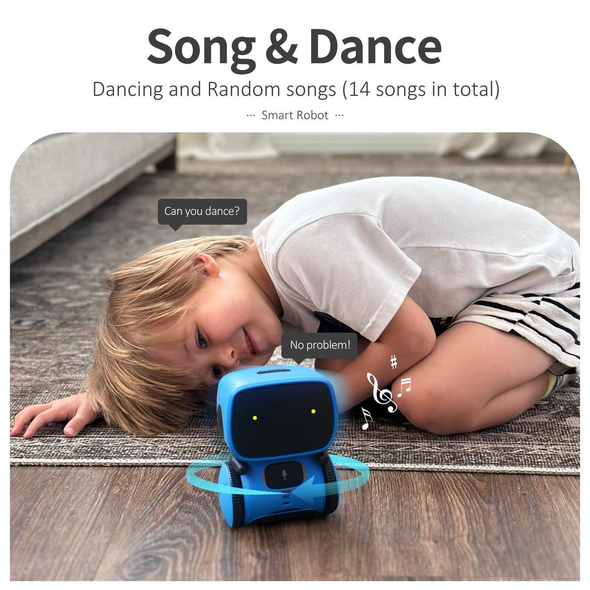 GILOBABY blue LED lighting enhances interactive cues during playtime.