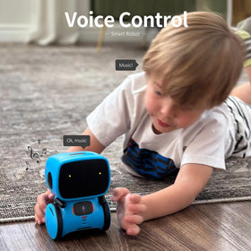 GILOBABY blue robot close-up shows easy touch-controls for simple commands.