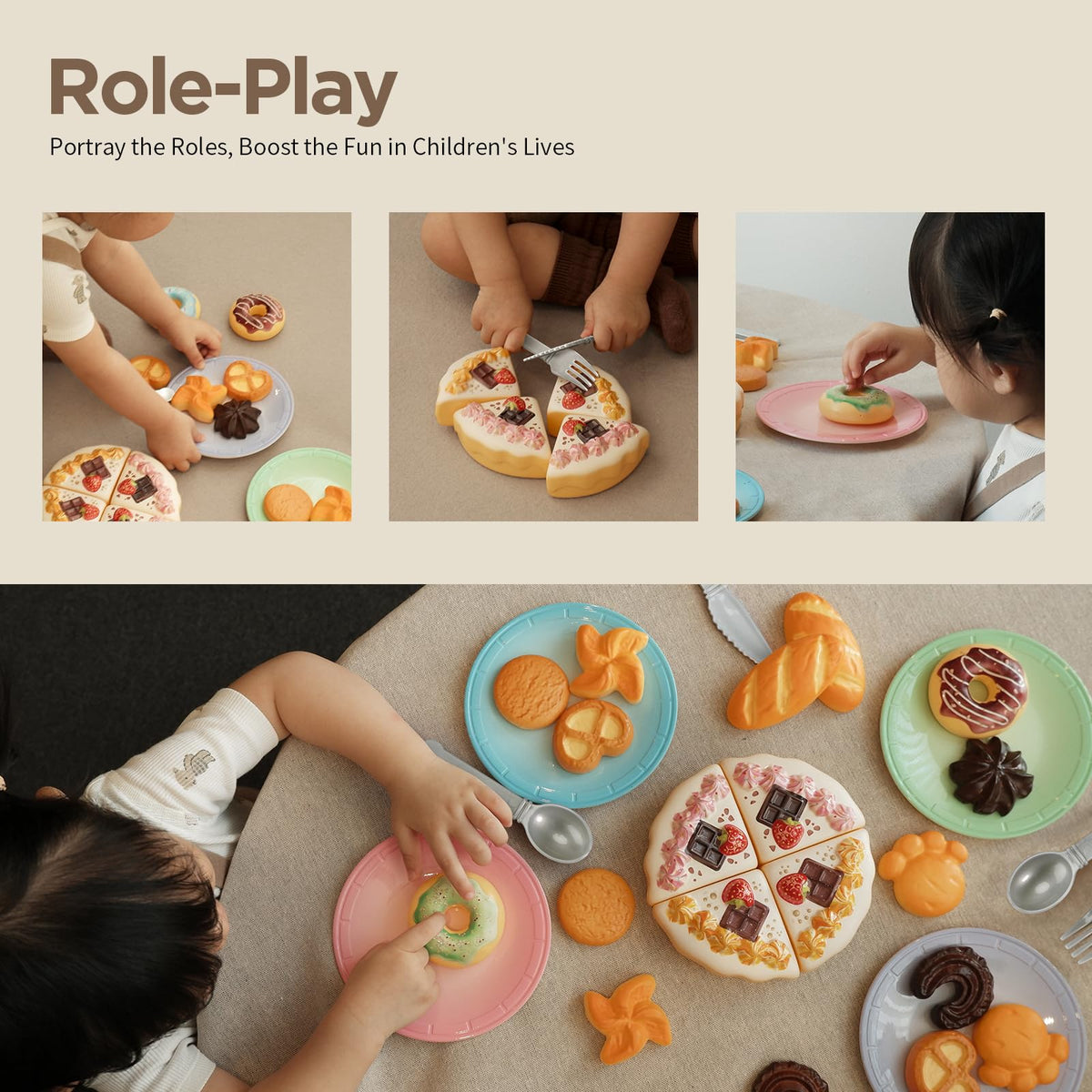 GILOBABY tea party cookies aid color and shape sorting during pretend snacks