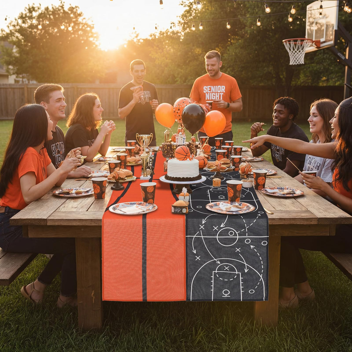 Gilprop basketball table runner style C brings cohesive court-line styling to gatherings.