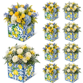 Gilprop Capri Lemon centerpiece boxes with blue tile design for event tables.