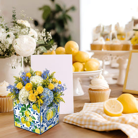 Gift box display and table decor with Capri lemon motif.