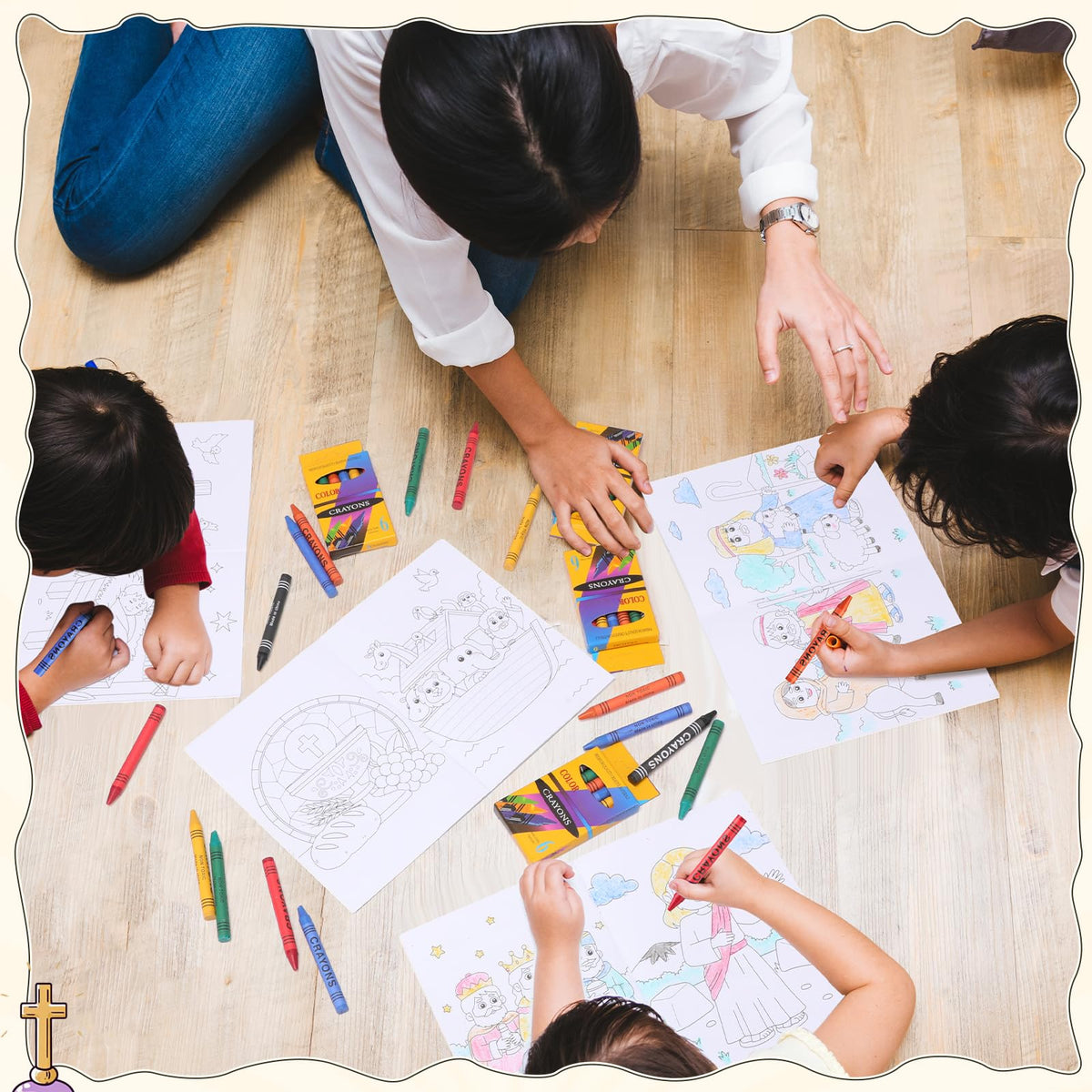 Gilprop mini Bible coloring pages featuring Jesus stories for classroom use.