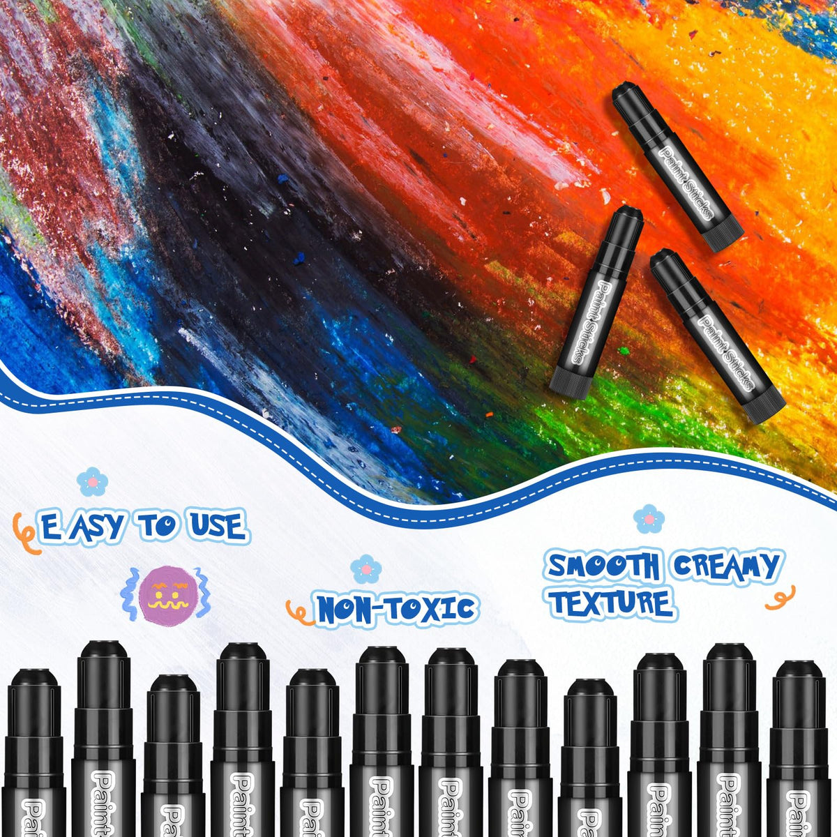 Gilprop black tempera sticks apply fast-drying color on various surfaces.