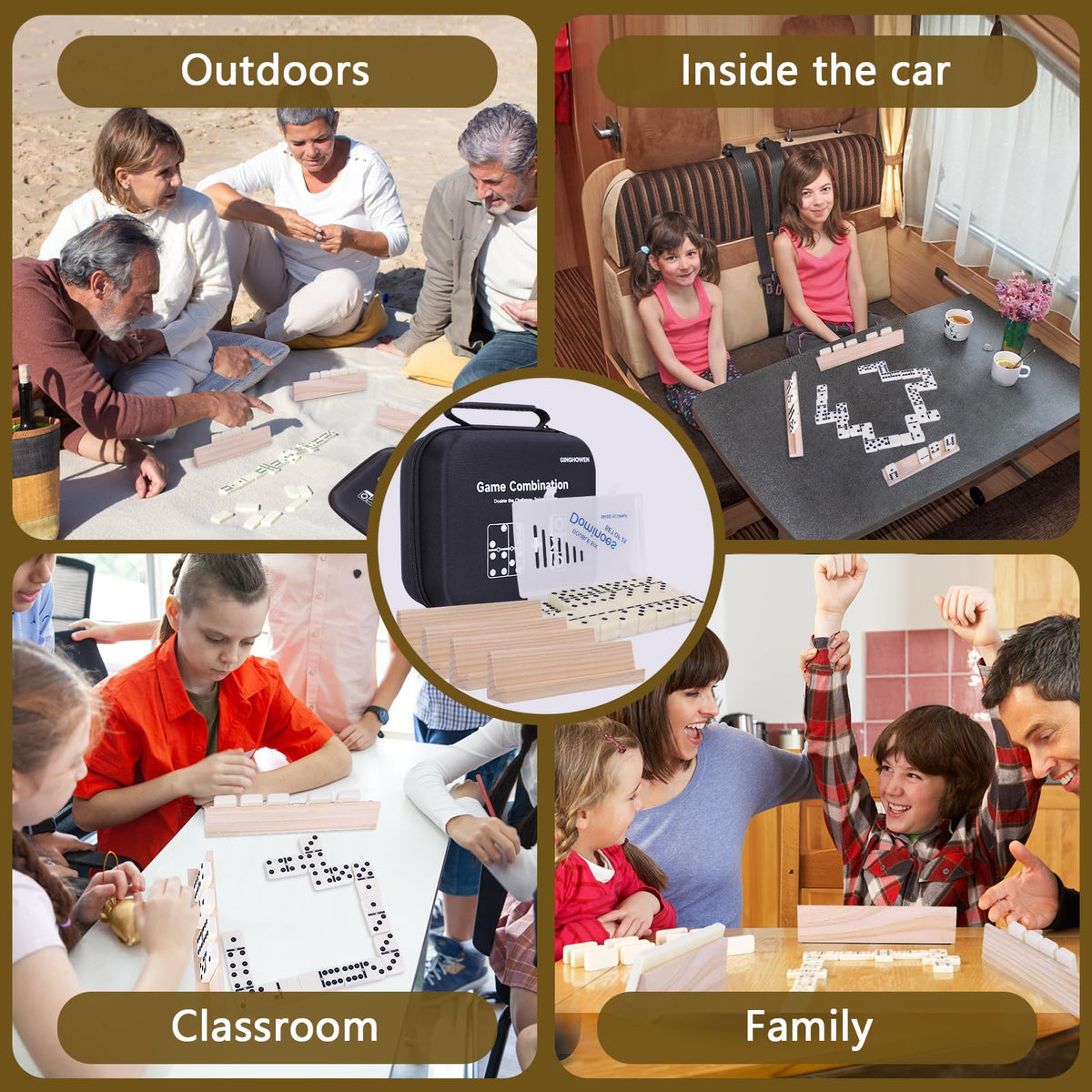 GINGHOWEN travel-ready domino game set sized for easy transport and play