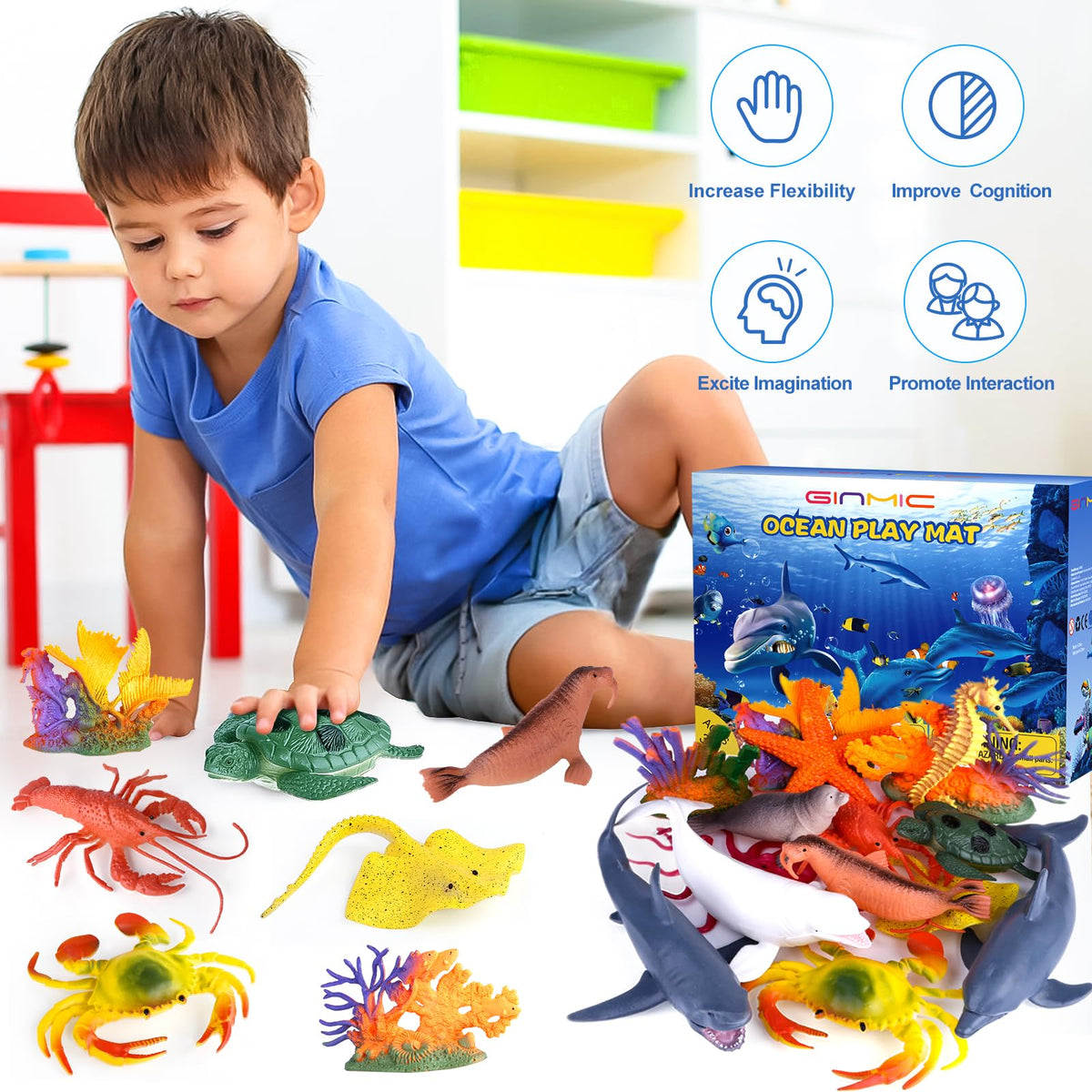 GINMIC Kids ocean animals crab figure sparks coastal role-play