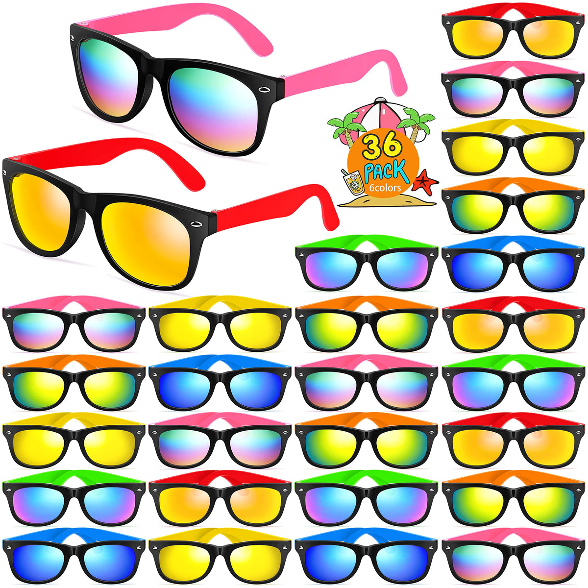 GINMIC Kids Neon Sunglasses for parties with UV400 protection and party-ready style