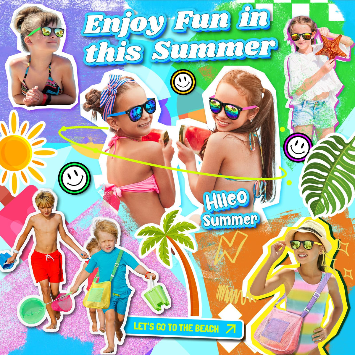 GINMIC neon sunglasses for kids, sturdy frames for outdoor summer activities