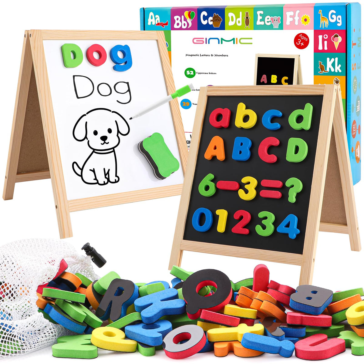 GINMIC magnetic letters on a bright board for early literacy and hands-on play
