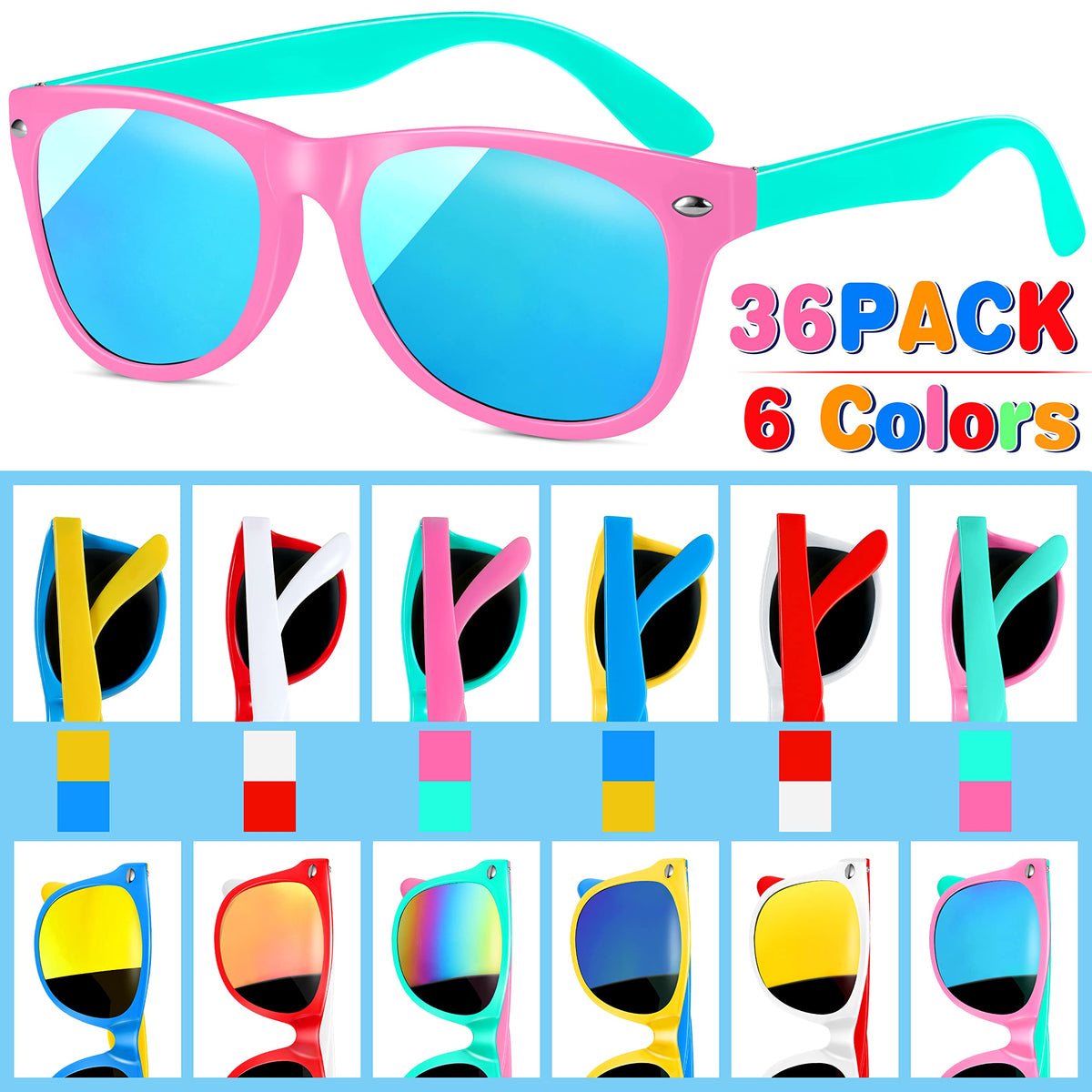 GINMIC kids sunglasses in six neon colors for cheerful style.