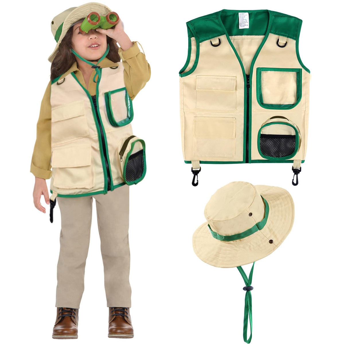 GINMIC safari vest with multiple pockets supports organized pretend-play adventures.