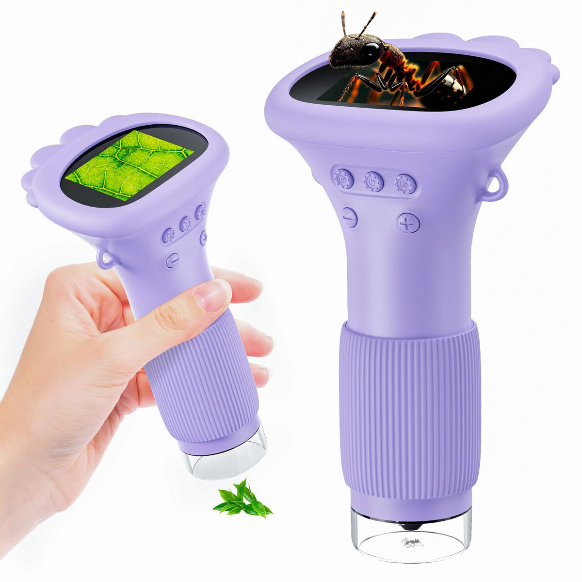 GinoCaco kids microscope with a 2-inch screen for easy on-device viewing of specimens.