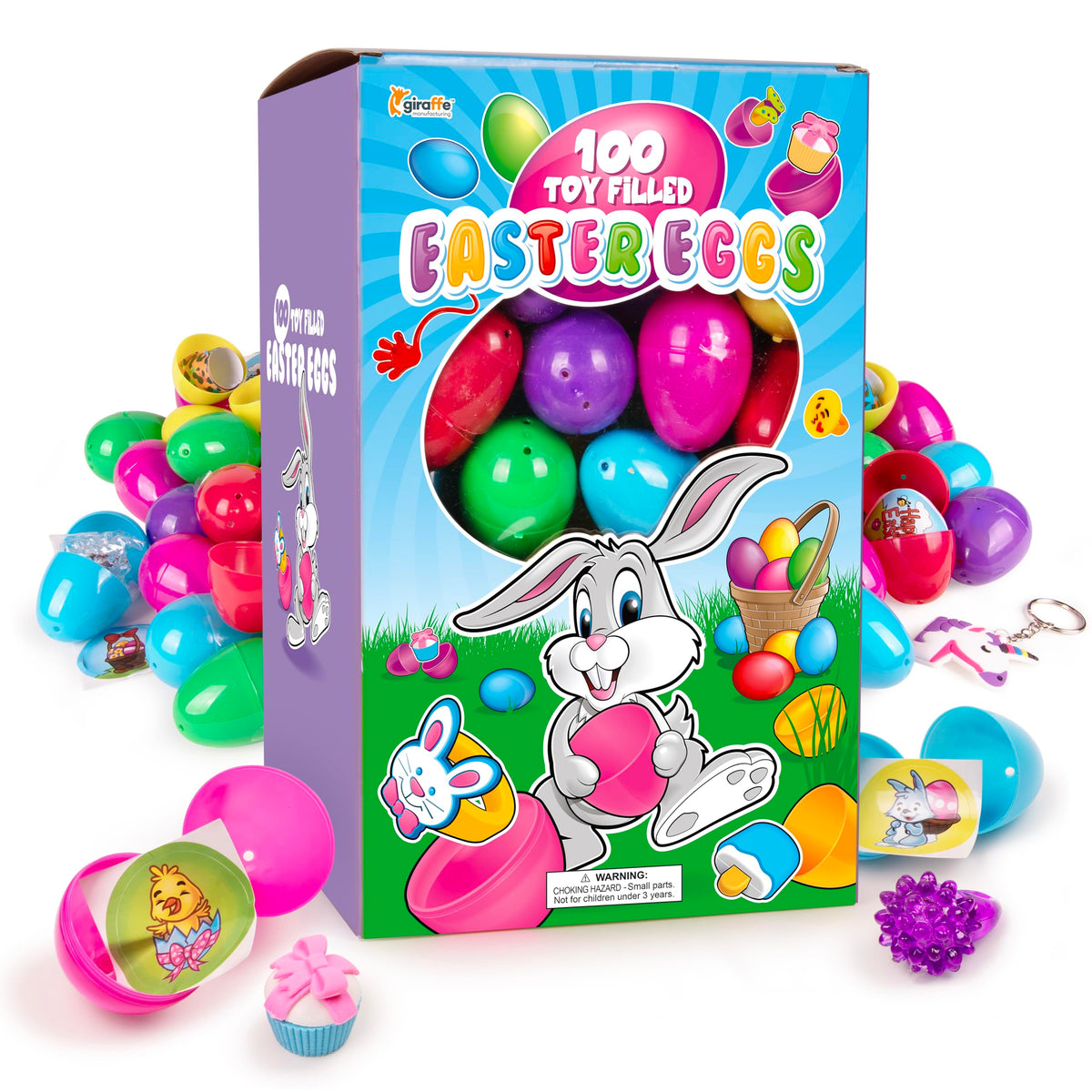 Giraffe Manufacturing 100-pack Easter eggs ready for hunts in vibrant colors