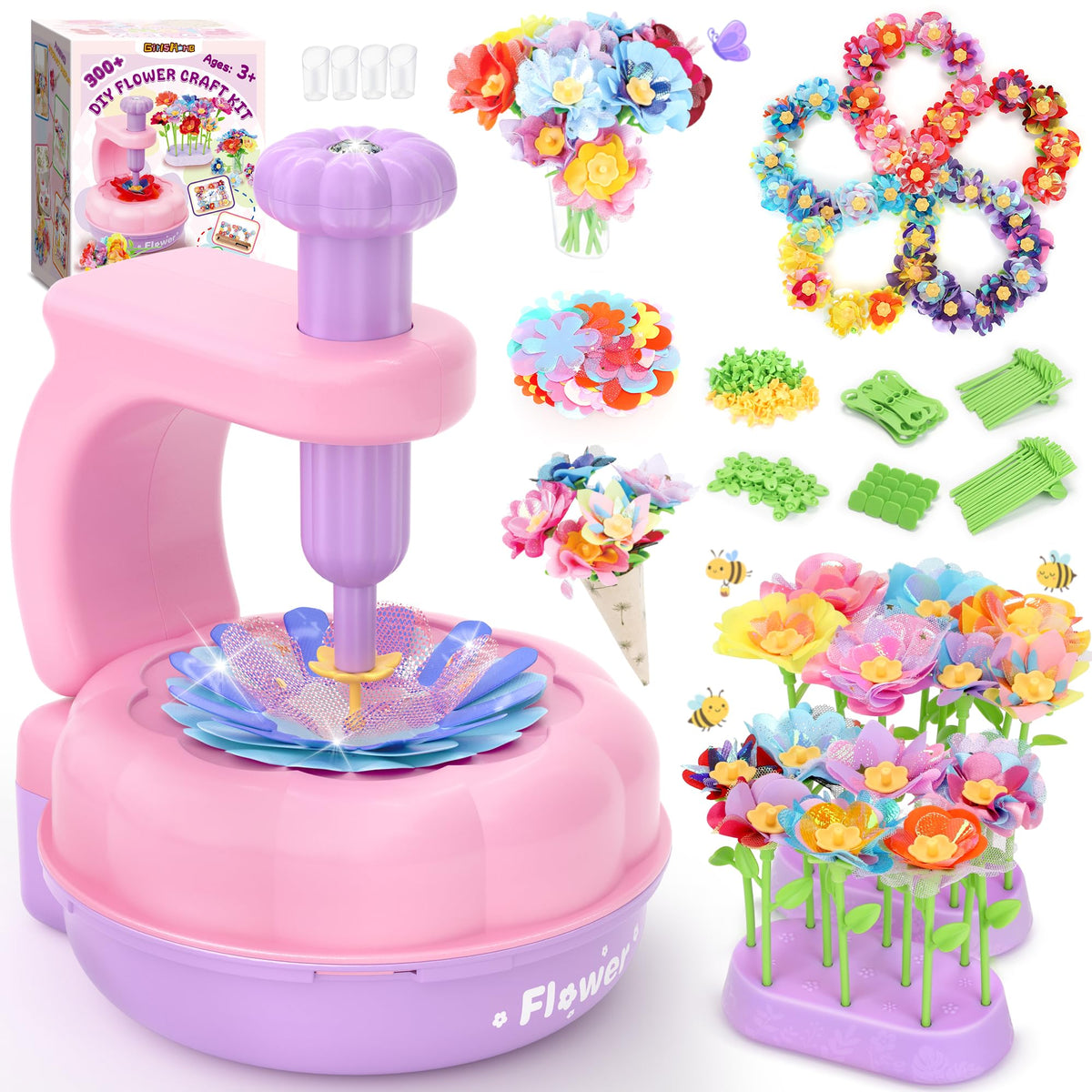 GirlsHome fabric flower kit packaging for kids' crafts and play.