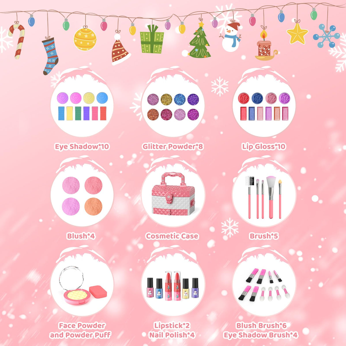 GirlsHome Frozen toy makeup kit in trapezoidal box, snowflake button magic.