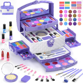 GirlsHome Kids Makeup Set 56-Pcs packaging highlights a kid-friendly pretend makeup kit.