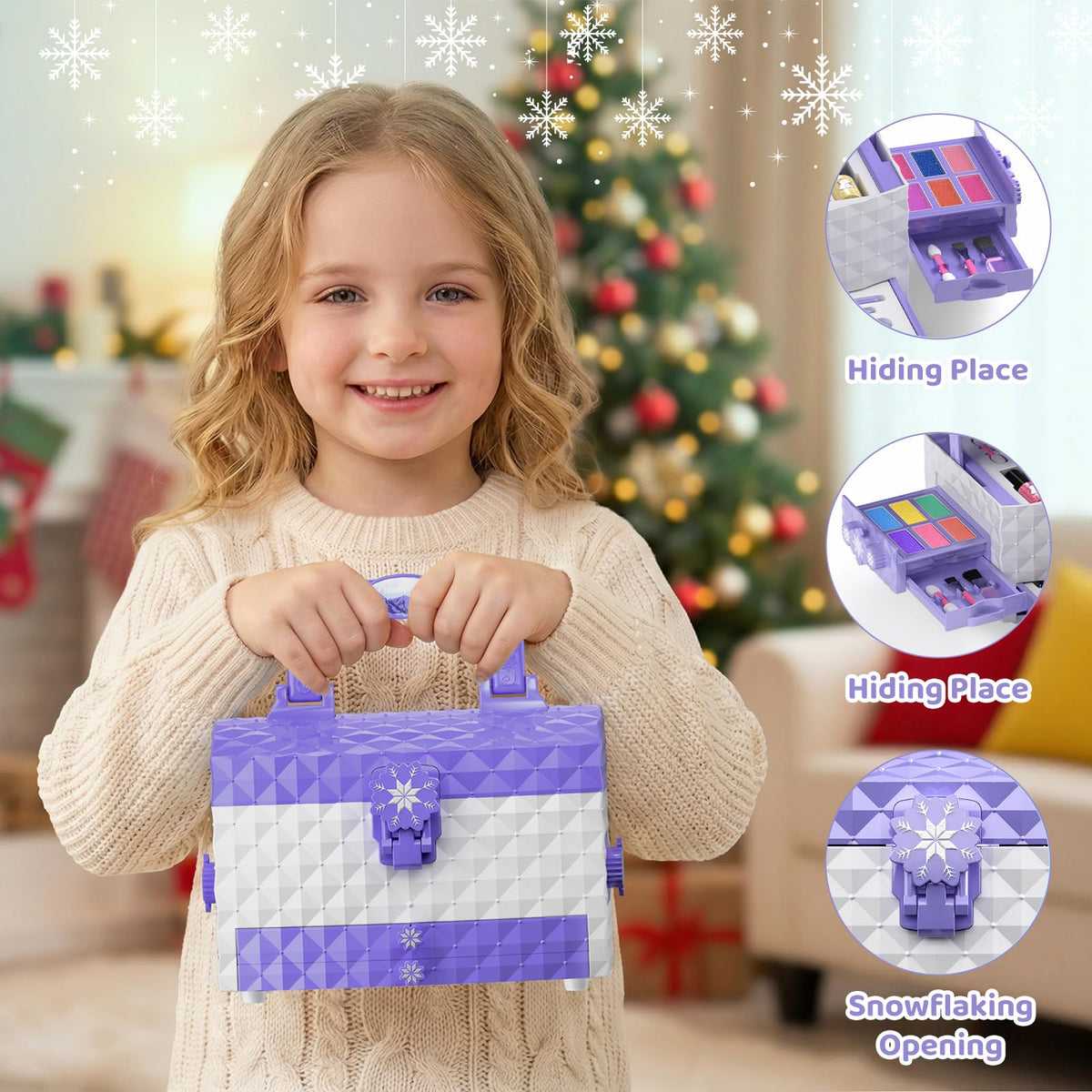 GirlsHome princess dress-up accessories complete the Frozen inspired makeup kit for pretend play.