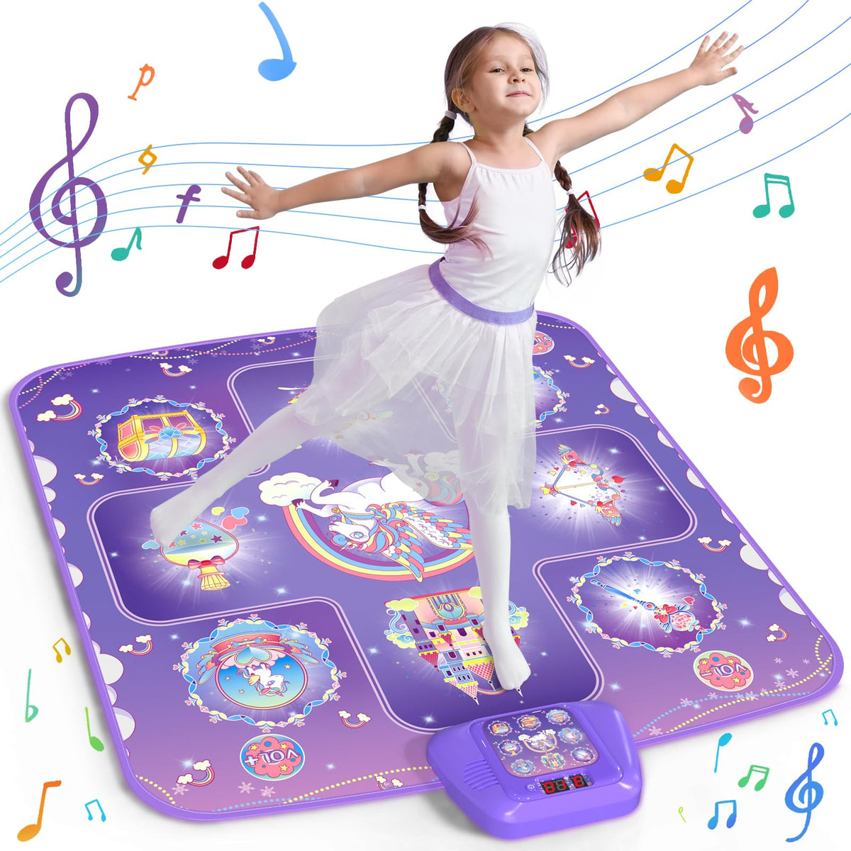 GirlsHome Unicorn Dance Mat with LED light for engaging play sessions