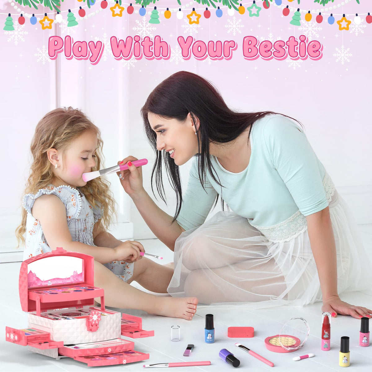 GirlsHome Washable, non-toxic makeup set, easy cleanup after pretend sessions.
