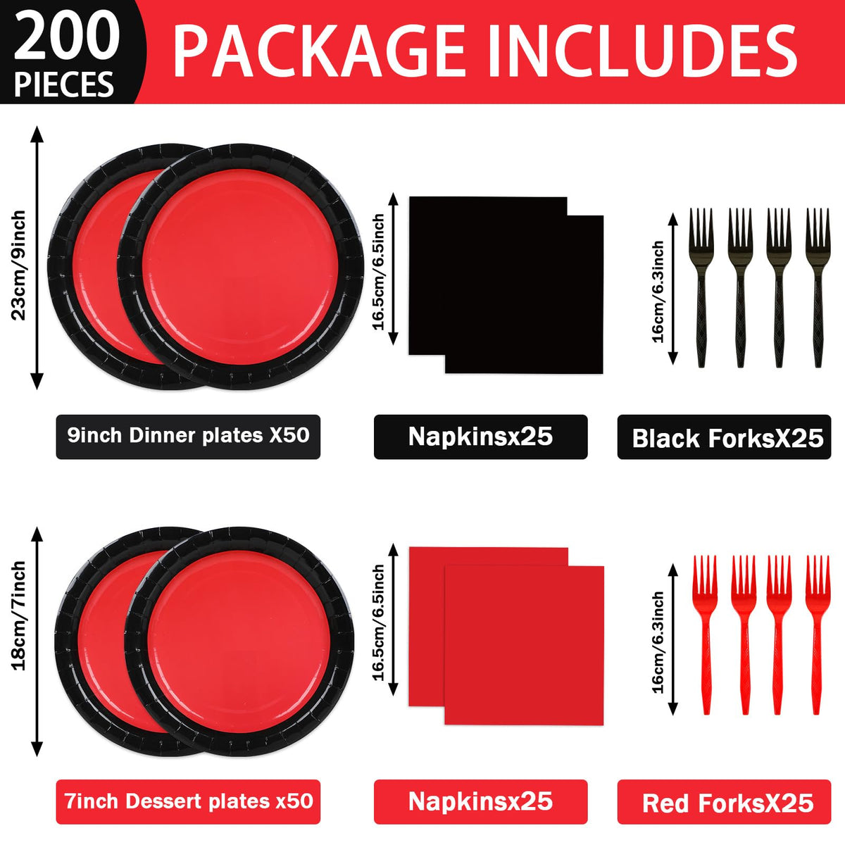 gisgfim red-black dessert plates 7 inch ideal for sweet treats at parties