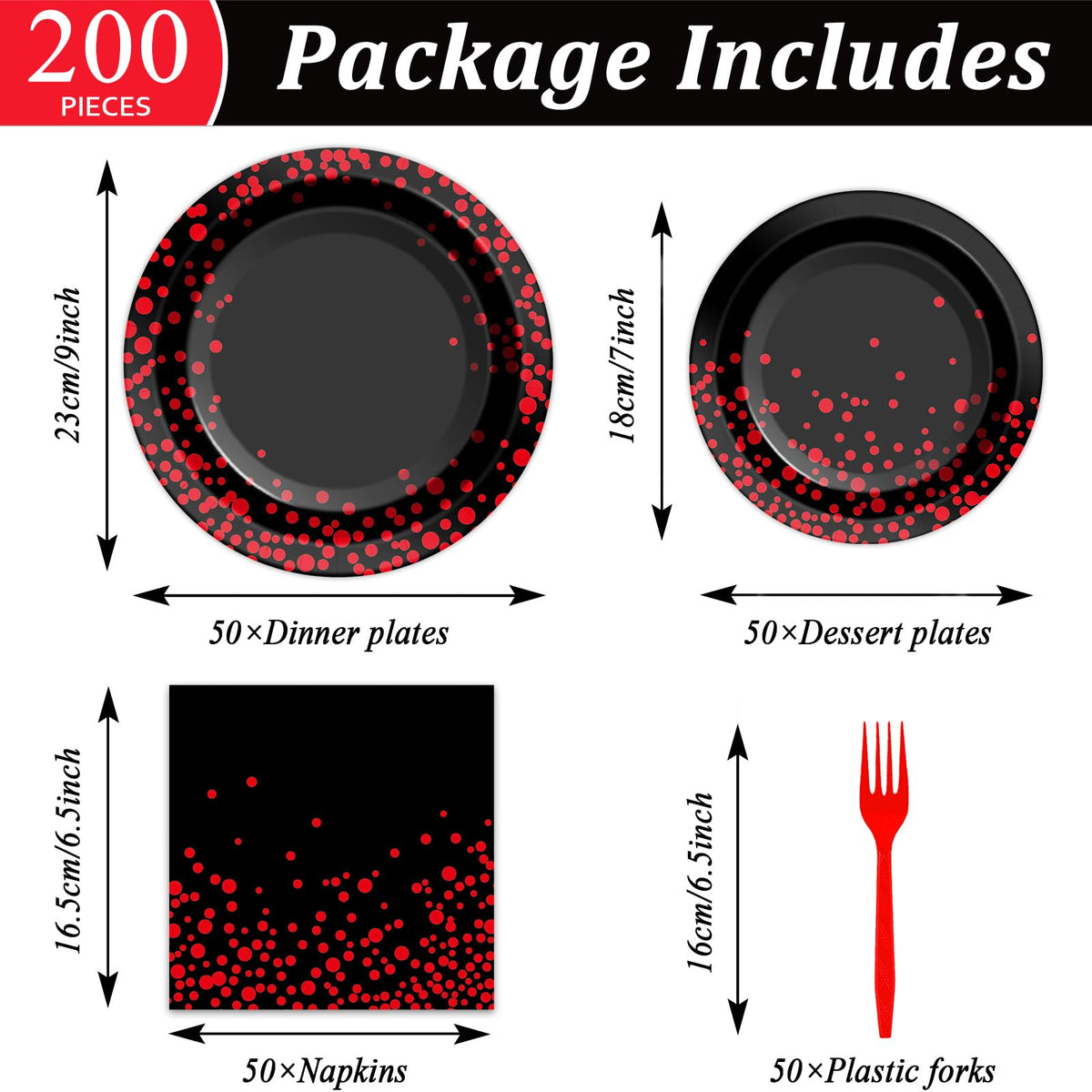 gisgfim red-dot on black 7-inch plates for stylish dessert service