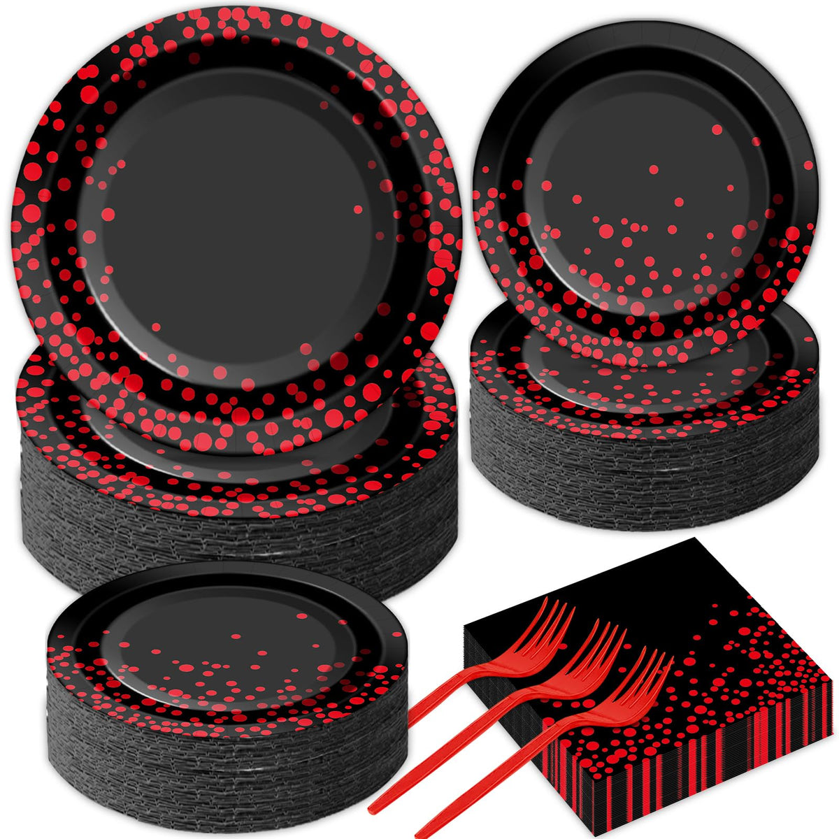 gisgfim red-dot on black 9-inch plates for elegant party setup and easy cleanup