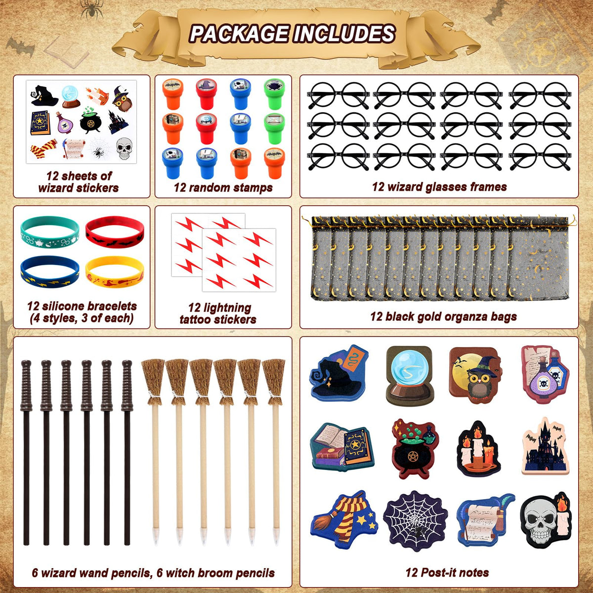 gisgfim witch broom pencils ideal for scavenger hunts and in-party games.