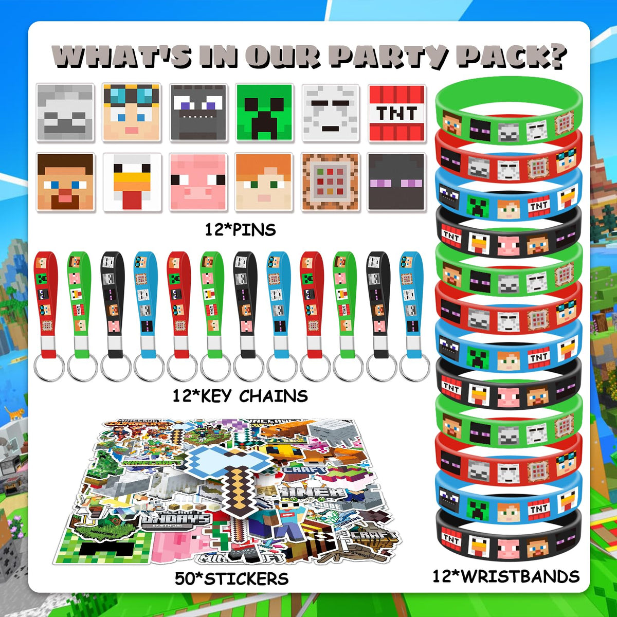 GISUKA Pixel theme decorations pack showcasing vivid patterns for eye-catching party décor