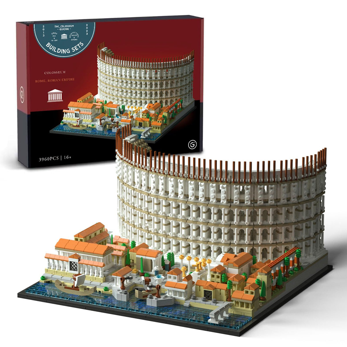 Givenni Roman Colosseum building set pieces for display.
