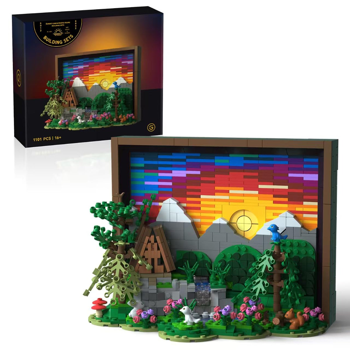 Givenni Sunset wooden house display creates a striking wall centerpiece.