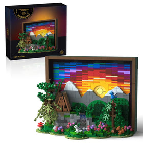 Givenni Sunset wooden house display creates a striking wall centerpiece.