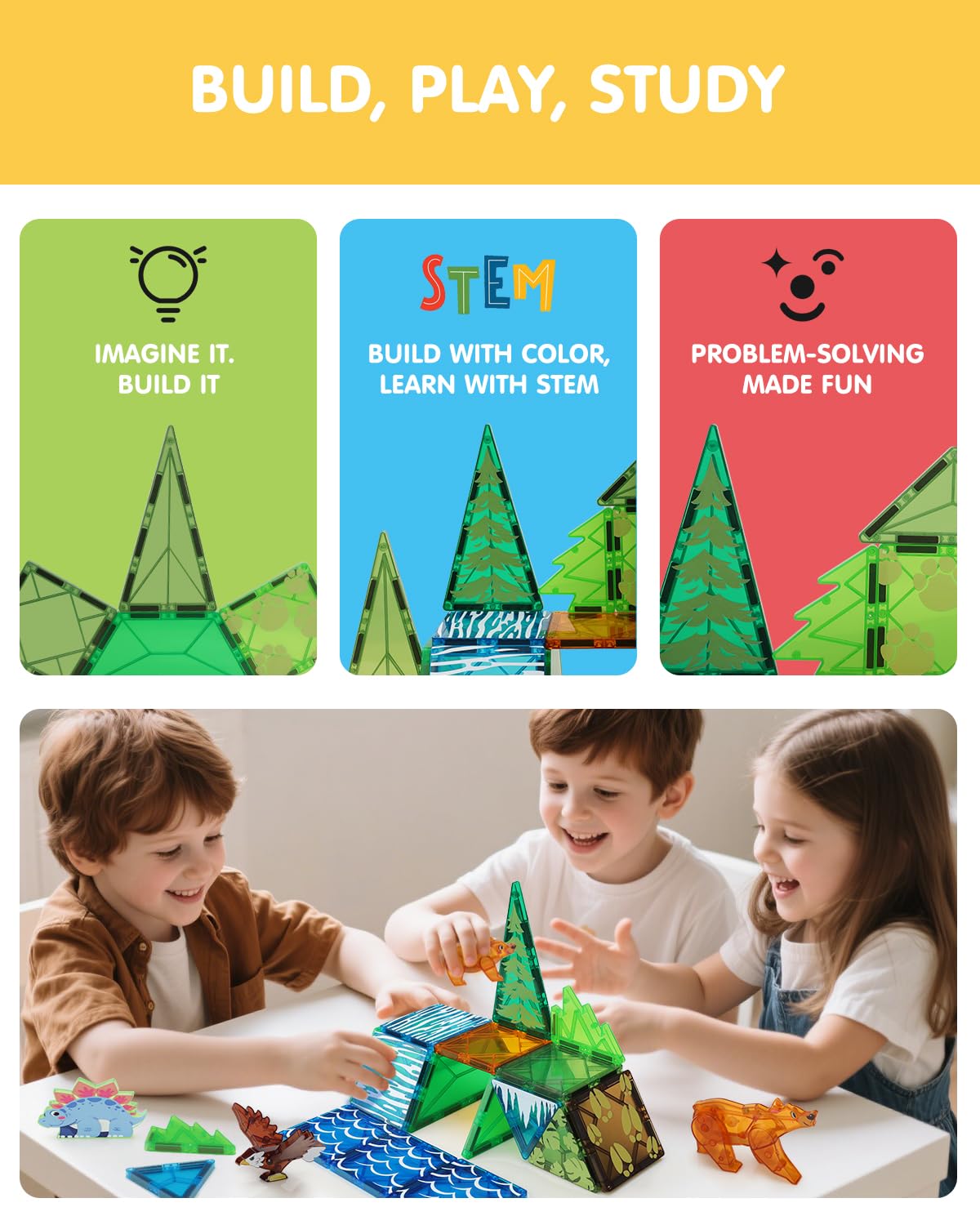 Givzan magnetic tiles connect with a satisfying click for quick 3D builds and projects.