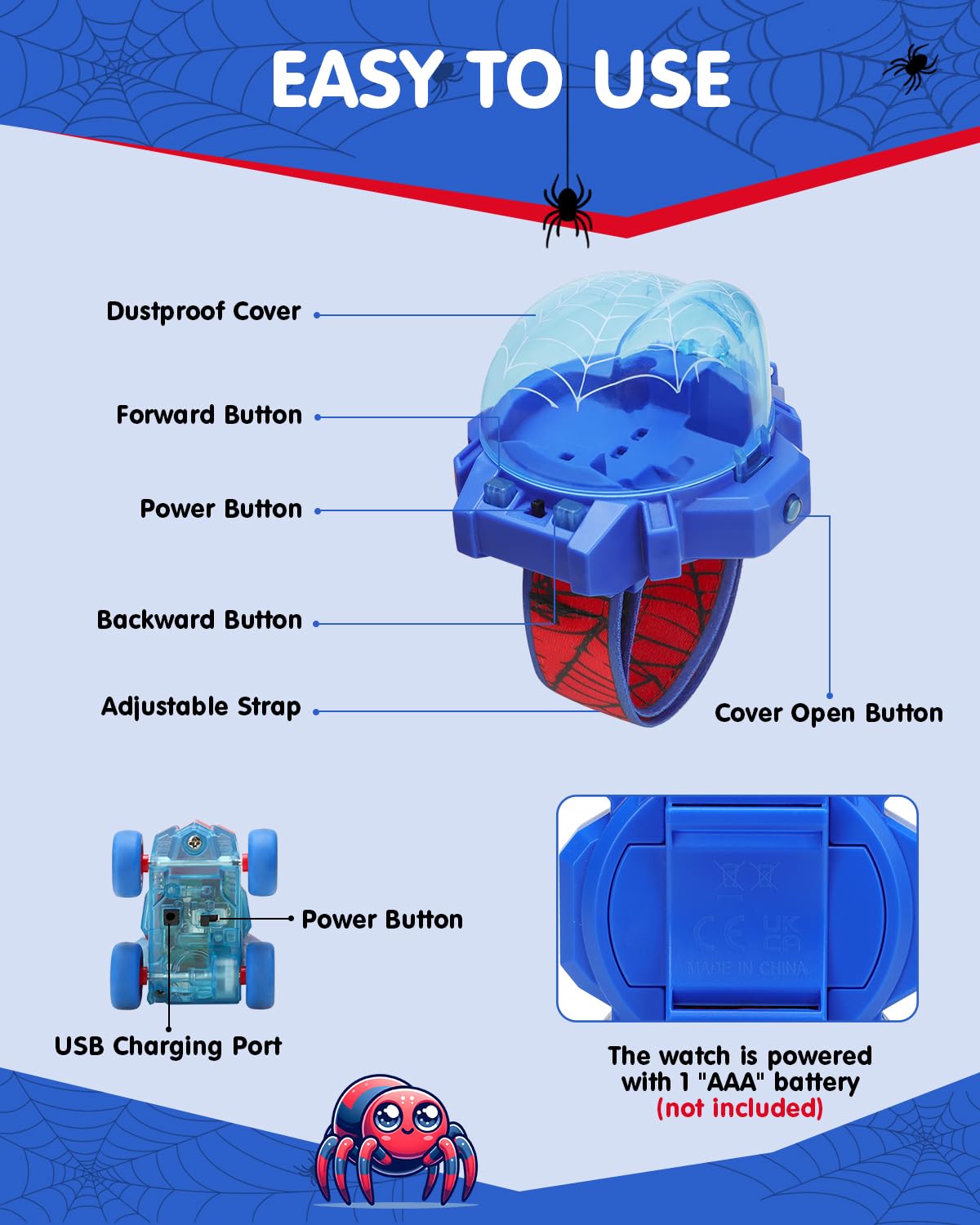 Givzan Spider Toy 2-in-1 design lets kids wear and race effortlessly.