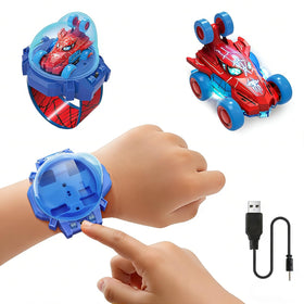 Givzan Spider Toy watch opens to reveal a fast RC car for indoor adventures.