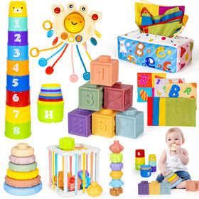 GJOF2YK 6-in-1 Montessori toy set with stacking cups supports color learning and fine motor skills.