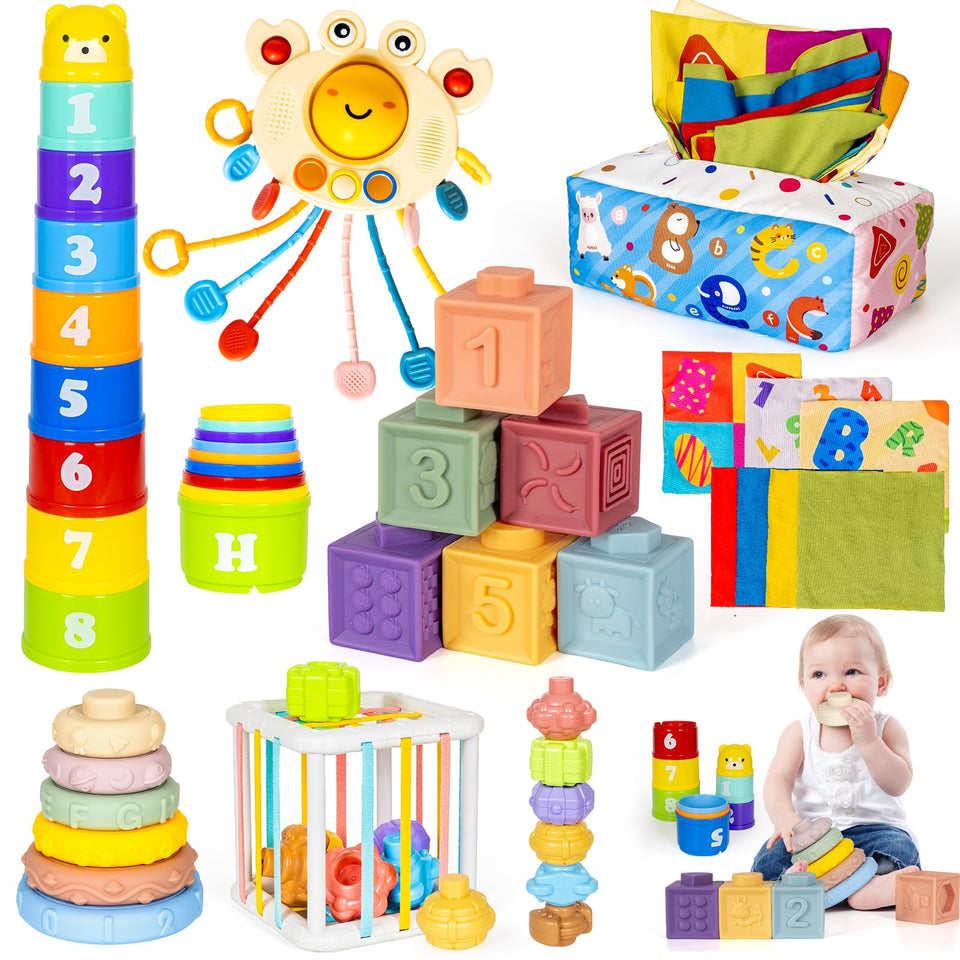 GJOF2YK 6-in-1 Montessori toy set with stacking cups supports color learning and fine motor skills.