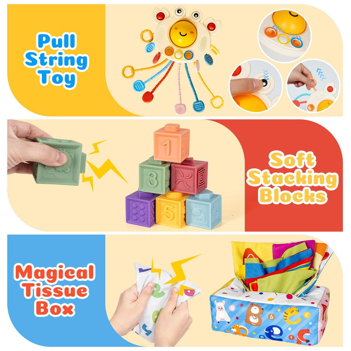 GJOF2YK tissue box toy with crinkle papers promotes focus and exploration.