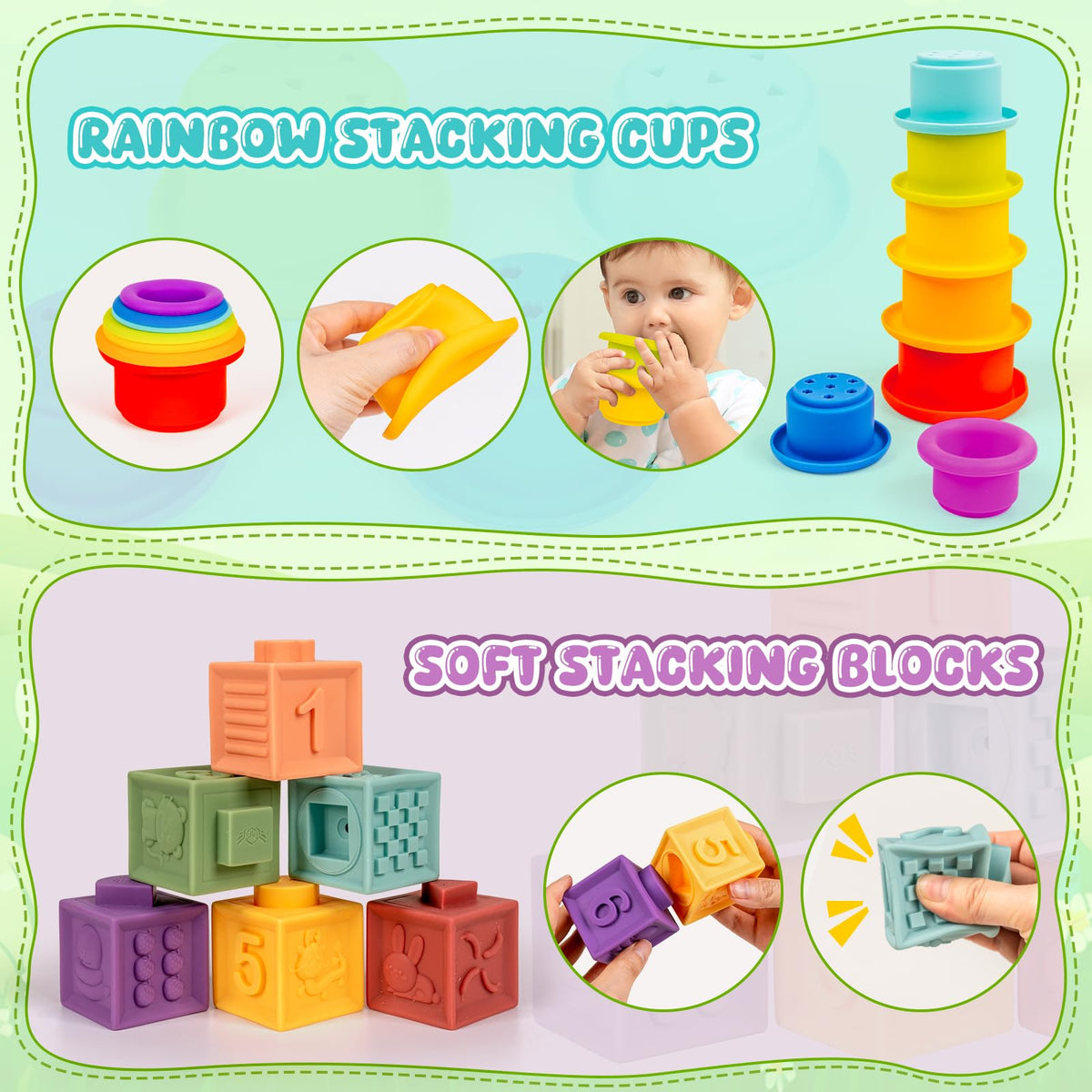 GJOF2YK rainbow stacking cups enhance color recognition and counting