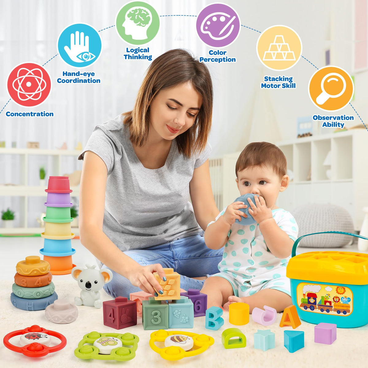 GJOF2YK soft ring stacking cups support color learning and hand-eye coordination.