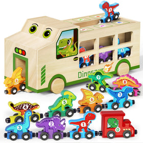 GJZZ dinosaur truck wooden carrier invites imaginative play and early motor skills.