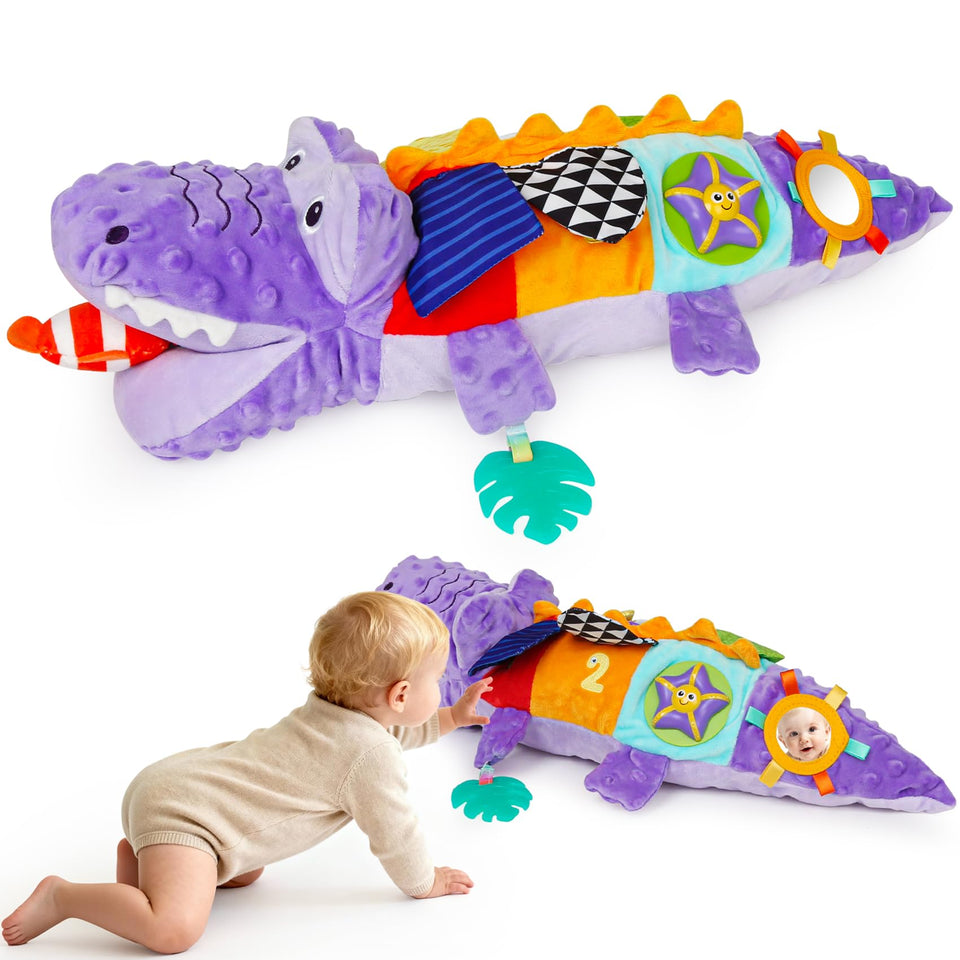 GKDOMS purple crocodile plush sensory toy offers soft textures for tactile exploration.