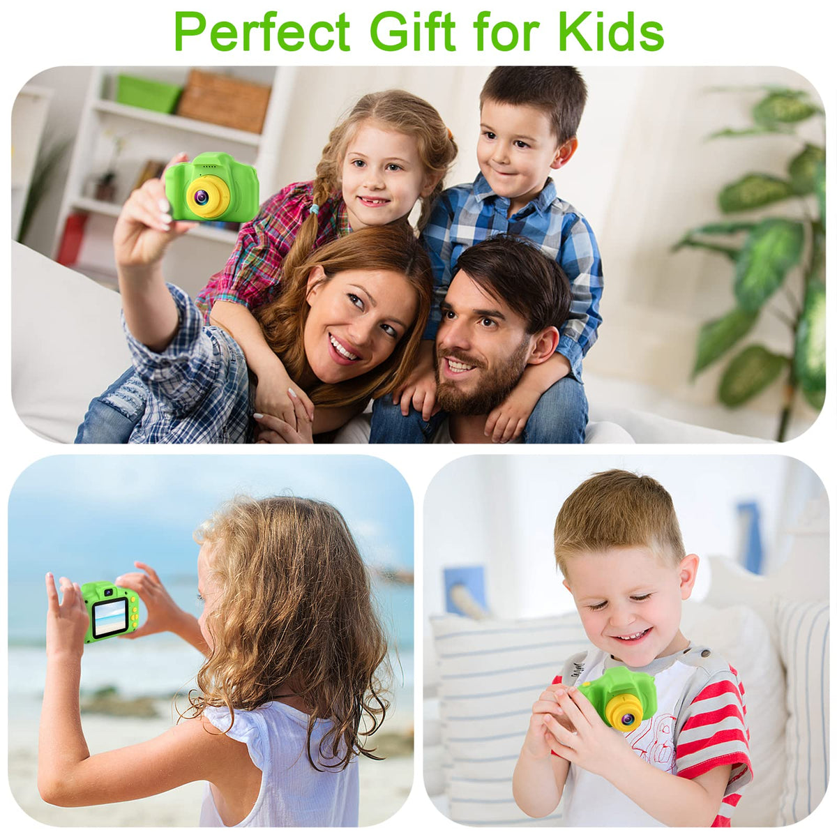GKTZ Kids Camera Green includes lanyard for safe, portable play