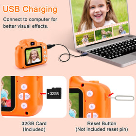 GKTZ kid camera showcases shockproof, safe design with lanyard.
