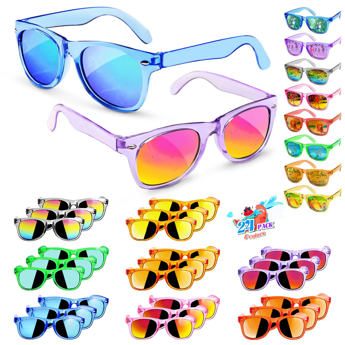 GKTZ kids sunglasses in neon colors for vibrant party looks and sun protection.